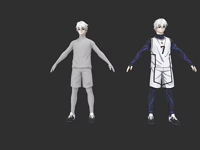 White Haired Game and Movie Two Characters with Gray Casual Clothes and Basketball Jersey 7 3d model
