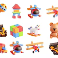 Assorted Colorful Kids Toys with Airplanes Cars Blocks Rocking Unicorn Teddy Bear