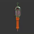 Lantern With Orange Handle Top Hook Metal Frame Inner Bulb Design And Silver Color