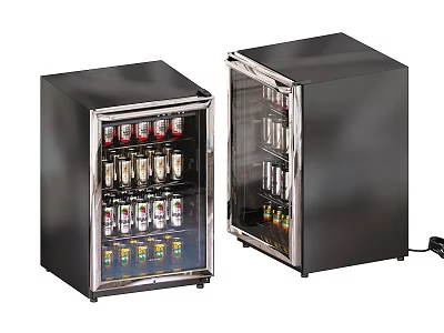 Black Beverage Cooler With Glass Door Open Design And Drinks Inside 3d model