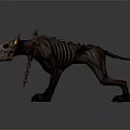 Demonic Fire Hound With Glowing Red Eyes Spiked Horns Sharp Fangs And Burning Body