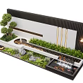 Modern Water Fountain Design With Flowing Water Lush Greenery Decorative Wall And Soft Lighting