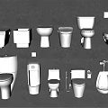 Various Types Of Toilets And Urinals Displayed On Gray Background