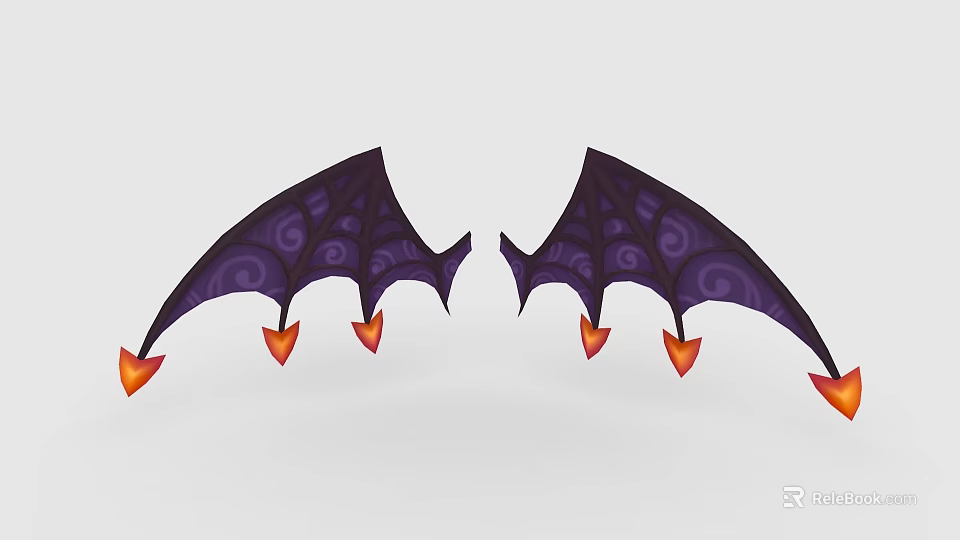 Game and Movie Character With Purple Bat Wings Swirly Patterns and Orange Tips 3d model 