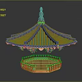 Traditional Pavilion Structure With Layered Gray Tile Roof And Ornate Orange Railing Base