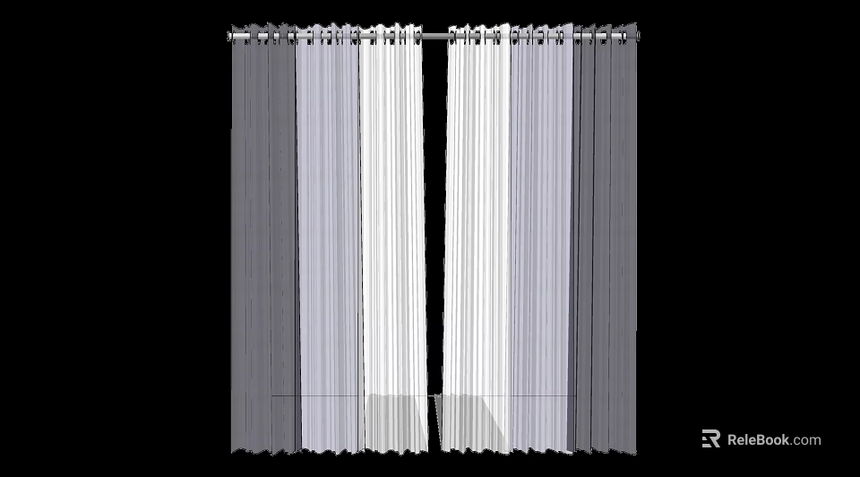 Elegant Modern Light Filtering Double Layer Pleated Curtains For Home Window 3d model