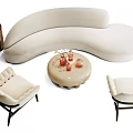 Modern Sofa And Coffee Table Set With Accent Chairs Decorative Items And Soft Fabric 3d model