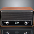 Retro Computer Speaker With Wooden Case Black Front Panel Knobs And Digital Time