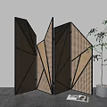 Modern Geometric Room Divider Screen With Black Frame And Woven Panels 3d model