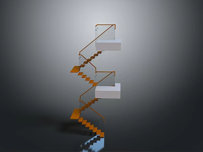 Modern Spiral Staircase Design With Orange Railings White Steps And Metal Structure 3d model