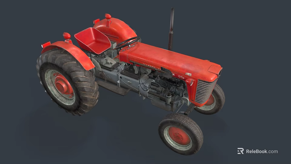 Red Functional Tractor With Large Tires And Seat 3d model