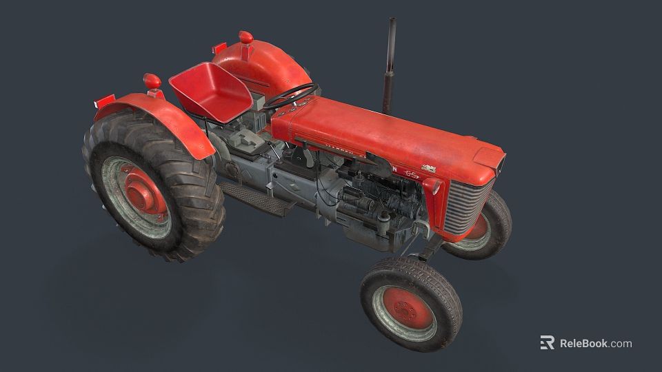 Red Functional Tractor With Large Tires And Seat 3d model 
