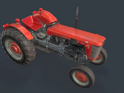 Red Functional Tractor With Large Tires And Seat 3d model