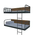 Modern Metal Frame Bunk Bed With Guardrails Ladder And Striped Mattress