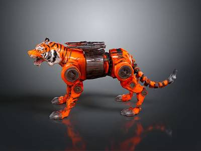 Detailed Orange Mechanical Tiger With Robotic Metal Structure And Armor Design Features 3d model
