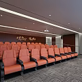Cinema Interior Design With Modern Comfortable Orange Seats And Spacious Layout For Movie Viewing Experience