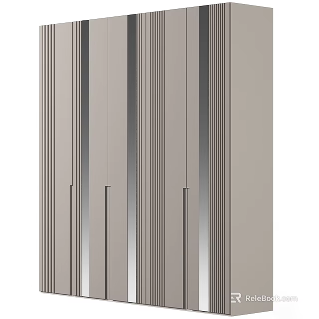 Modern Wardrobe Design Featuring Vertical Stripes And Metallic Handles Details 3d model 