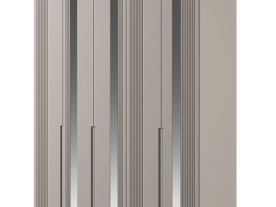 Modern Wardrobe Design Featuring Vertical Stripes And Metallic Handles Details 3d model