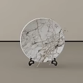 Round Marble Texture Plate With Black Stand And Dried Twigs Decorative Ornament Set