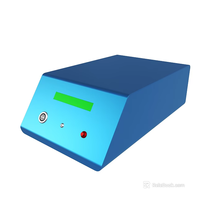 Blue Compact Electronic Device With Green Display And Front Panel Control Buttons 3d model 