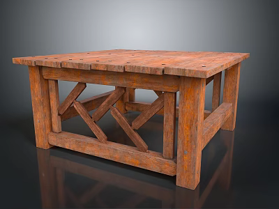 Rustic Wooden Functional Table With Square Top And X Shaped Support 3d model