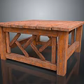 Rustic Wooden Functional Table With Square Top And X Shaped Support
