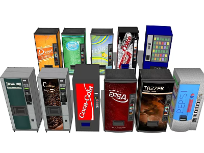 Assorted Commercial Equipment Featuring Beverage Coffee And Snack Vending Machines 3d model