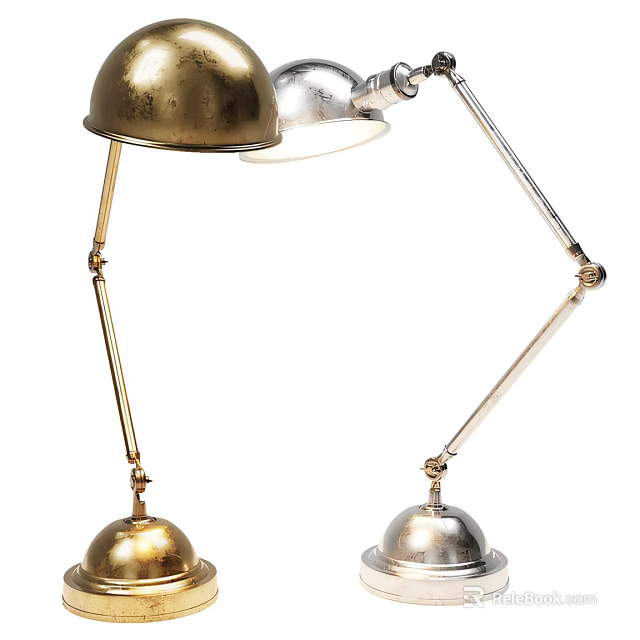 Vintage Metal Desk Lamp With Adjustable Arm And Dual Colored Shades 3d model 