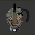 Mechanical Sci Fi Weapon Featuring Layered Metal Parts And Blue Accent Details Design