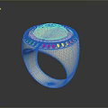 Fashionable Gold Ring With Large Blue Gemstone And Inlaid Small Turquoise Stones