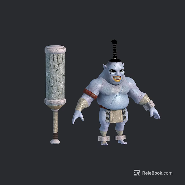 Blue Skinned Creature Character With Large Staff And Traditional Attire Design 3d model 