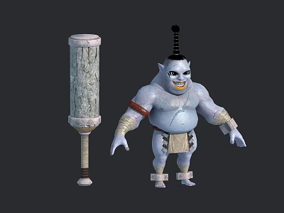 Blue Skinned Creature Character With Large Staff And Traditional Attire Design 3d model