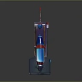 Cartoon Style Mechanical Device With Red Flag Antenna Blue Glowing Component Purple Gray Structure Base