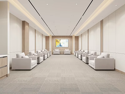 Modern Hotel Public Lounge Interior With White Sofas And Carpeted Floor 3d model