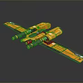 Yellow Metallic Futuristic Mechanical Craft With Multiple Components And Wing Structures 3d model