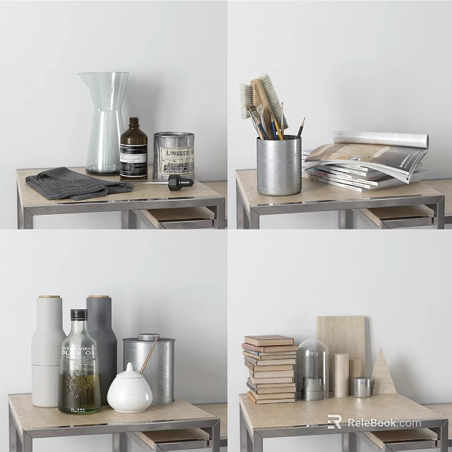 Modern Decorative Ornament Set with Vases Cans Books for Home Tabletop Decoration 3d model 