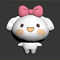 Adorable White Cartoon Character With Pink Bow Round Face And Blush Cheeks