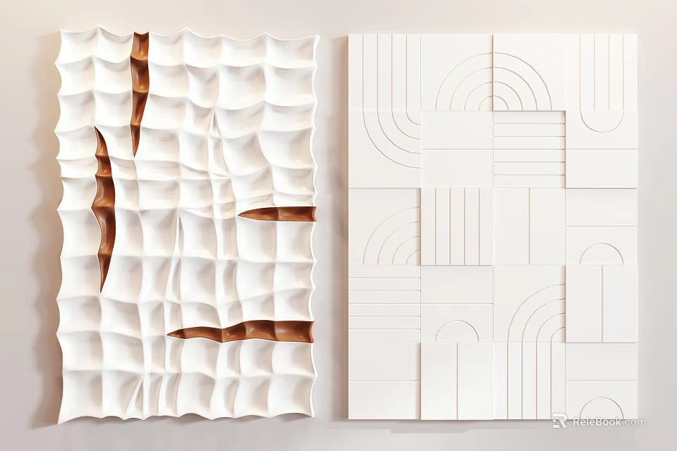 Modern Textured Wall Panels With Wavy Patterns Brown Stripes And Geometric Arches 3d model 