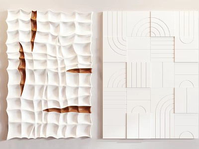 Modern Textured Wall Panels With Wavy Patterns Brown Stripes And Geometric Arches 3d model