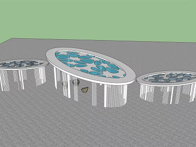 Three Round Tables With Blue Leaf Pattern On Top And White Legs Design 3d model