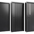 Three Modern Black Security Doors With Striped And Smooth Panel Designs 3d model