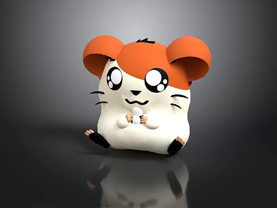 Orange And White Cartoon Hamster With Big Eyes Holding White Object On Black Surface 3d model
