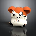 Orange And White Cartoon Hamster With Big Eyes Holding White Object On Black Surface