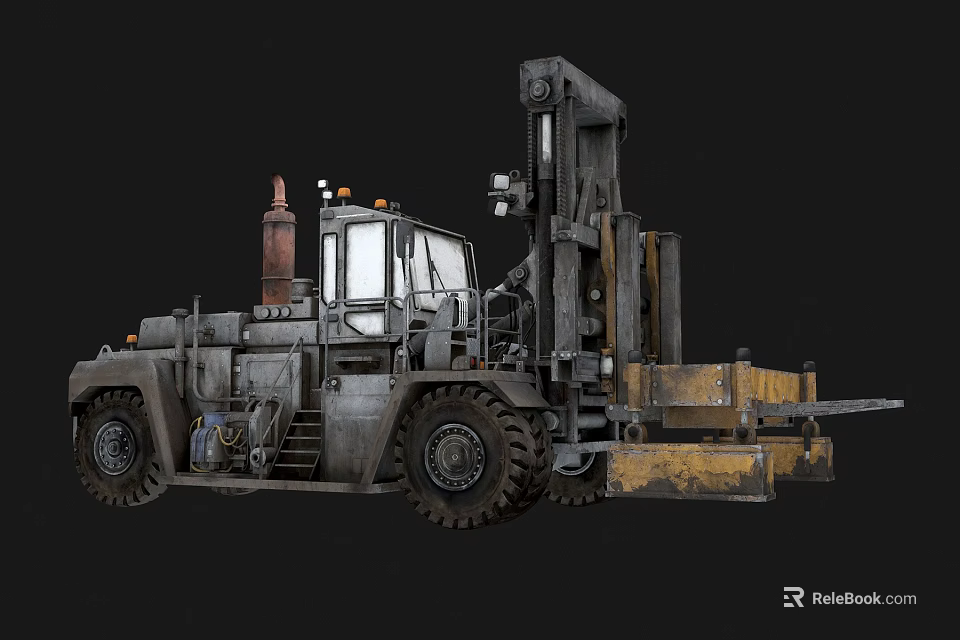 Industrial Heavy Duty Forklift With Mechanical Structure Cargo Fork And Rubber Tires 3d model 