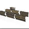 Vintage Train Car Models With Wooden Structure And Gold Decorative Details