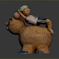 Decorative Home Decor Sculpture With Child With Green Hair Lying On Orange Animal Body And Blue Feet