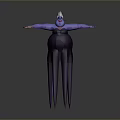 Animated Purple Character With White Hair Yellow Weapon And Dark Dress Purple Hem Outstretched Arms