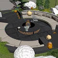 Round Outdoor Sofa With Central Fire Pit In Lush Garden Patio Setting