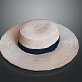 Light Beige Straw Hat With Dark Blue Band And Woven Texture Design
