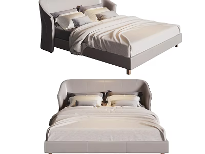 Modern Double Bed With Upholstered Headboard Soft Bedding And Decorative Pillows 3d model